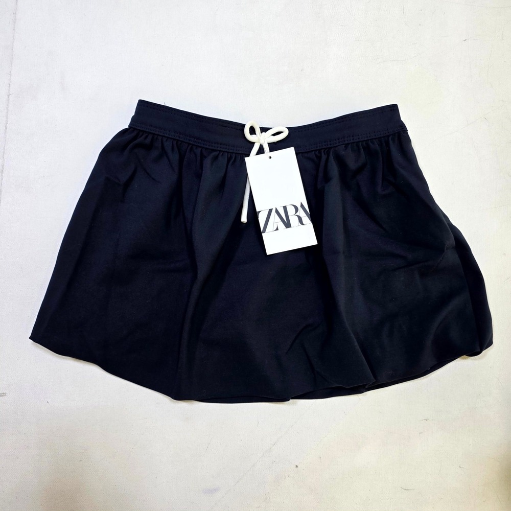 Zara Skirt Girls 9 Black Pleated Elastic Waist Drawstring Mini 0112129840109